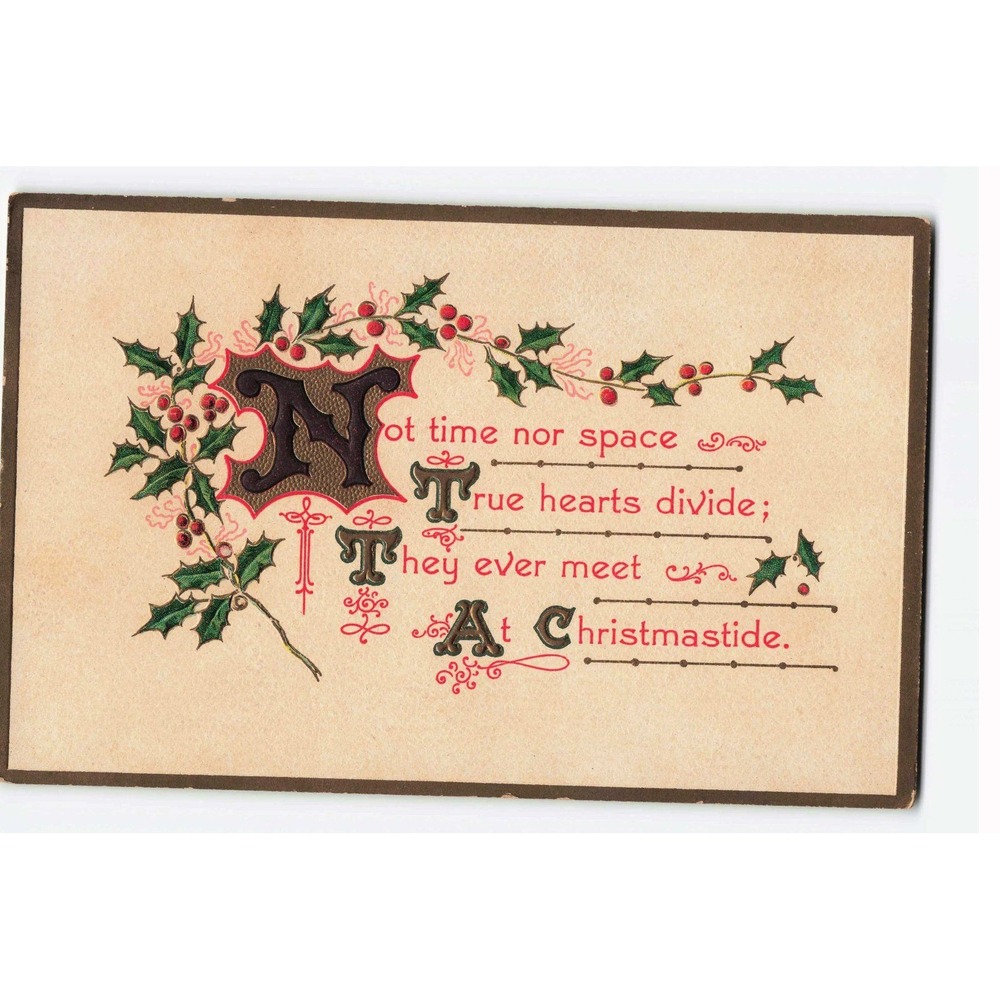 Vintage Embossed Christmas Postcard Holly Berries Poem Series 211 Germany VG